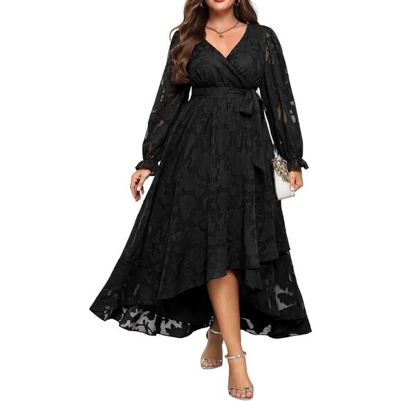 Plus Size Maxi Dress Floral Wrap V-Neck Long Sleeve Formal Wedding Guest - Picture 1 of 5